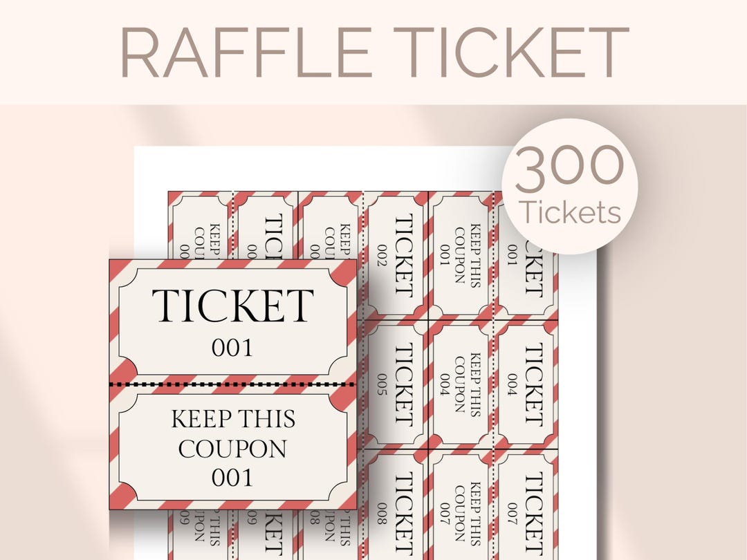 300 Numbered Raffle Ticket Printable Circus Striped Christmas Enter to ...