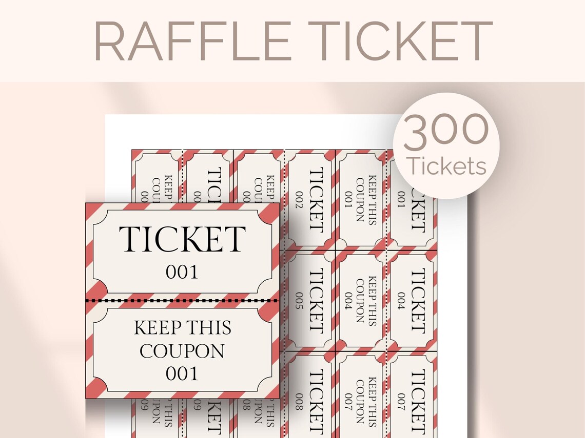 300 Numbered Raffle Ticket Printable Circus Striped Christmas Enter to ...
