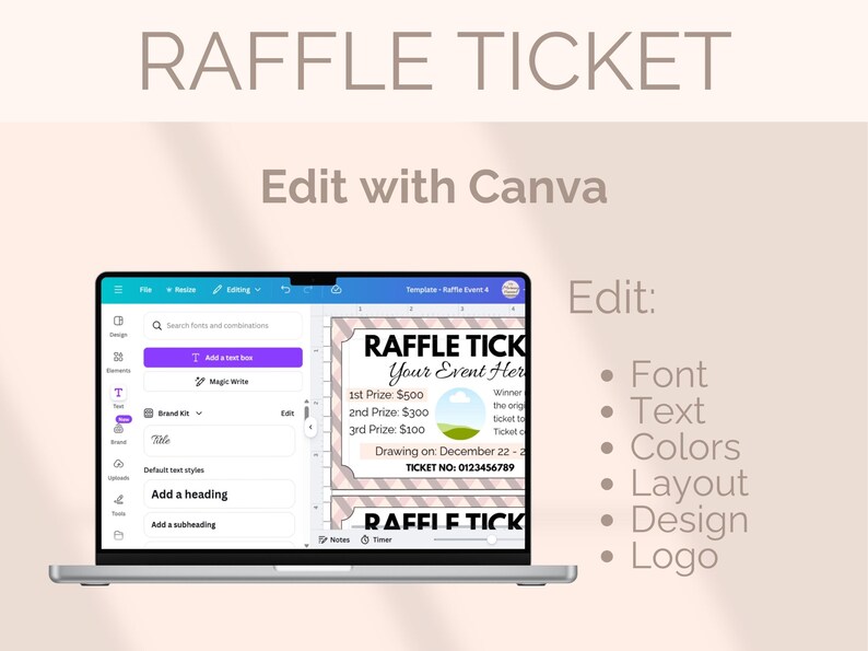Example Instructions For Company Raffle EDITABLE Raffle Ticket Template Fundraiser Raffle Ticket Charity Raffle ...