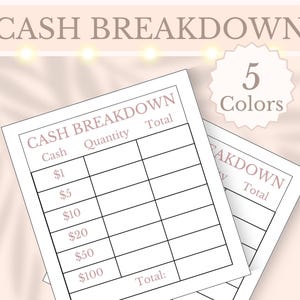 Bank Teller Slip Cash Breakdown Printable Bank Deposit Slip Cash Denomination Sheet Cash Stuffing Money Budgeting Tracker Withdrawal Slip