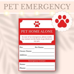 Pet Emergency Card Printable Pet Info In Case of Emergency Contact Wallet Card Information Cat/Dog Emergency Card Pet Rescue Card Pet Owner