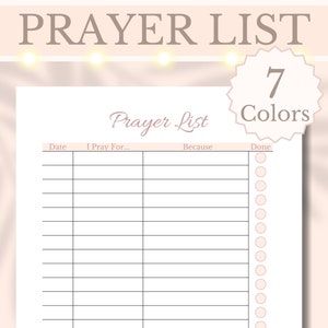 Lista de oración Rastreador de oración imprimible Diario cristiano Planificador Insertar Planificador de fe Registro bíblico Registro de oración, Carta A4 A5, Descarga digital