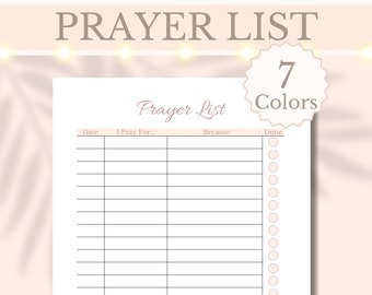 Prayer List Printable Prayer Tracker Christian Journal Planner Insert Faith Planner Bible Log Prayer Record, A4 A5 Letter, Digital Download