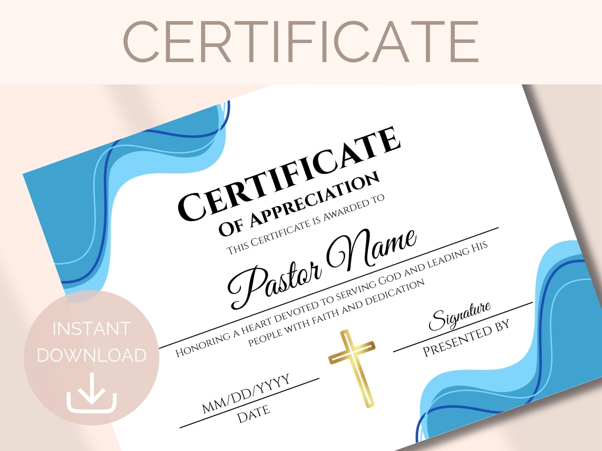 EDITABLE Church Certificate of Appreciation Template Pastor Certificate ...