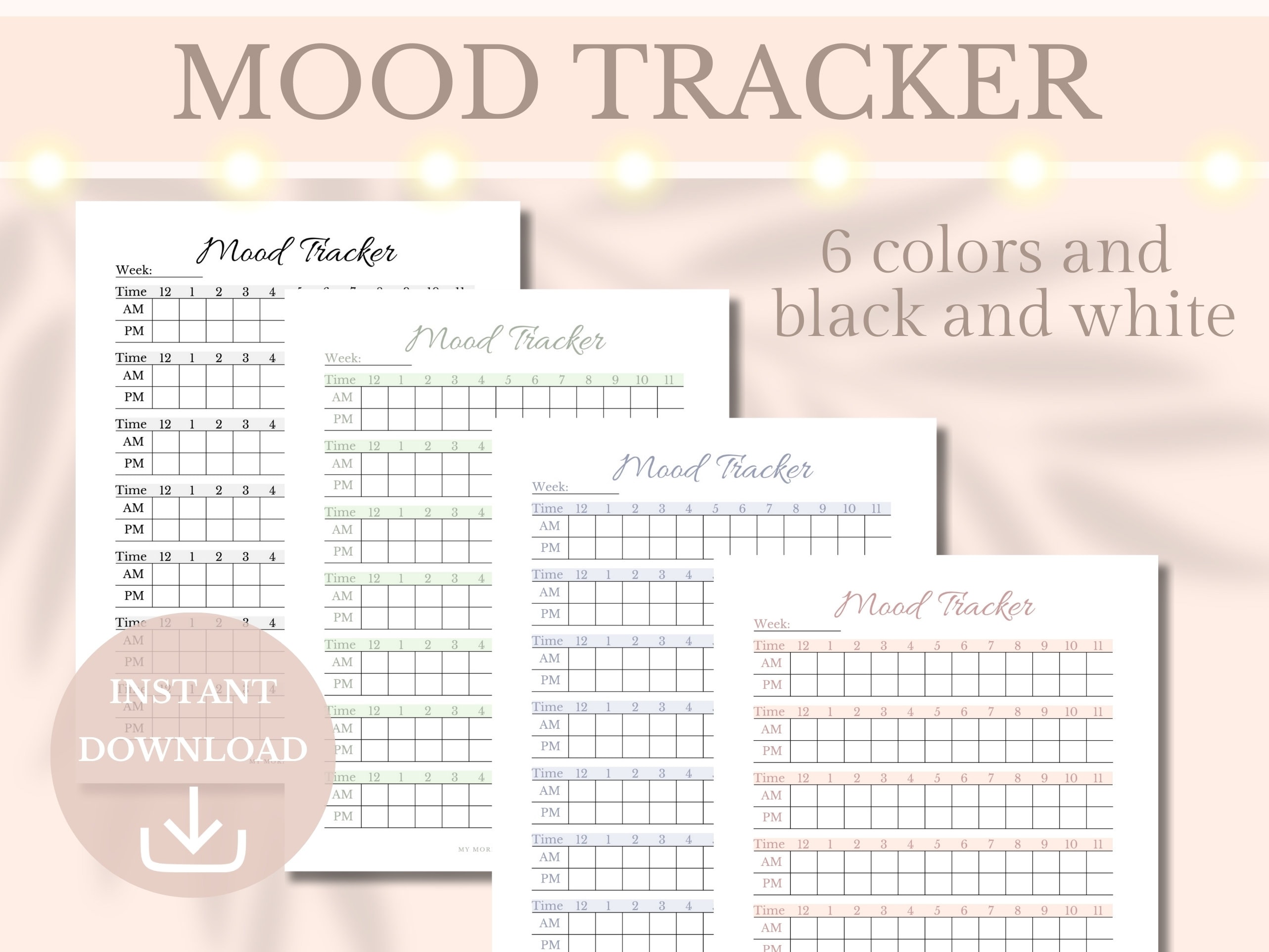 Mood Tracker Printable Planner Emotion Chart Health Worksheet Daily ...