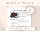 EDITABLE Recipe Template Cookbook Sheet Minimalist Simple Recipe Card Template Printable Recipe Book Page Editable with Canva A4/A5/letter