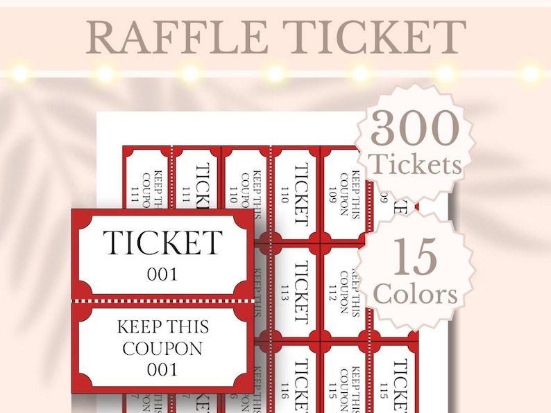 Full Color Raffle Ticket 300 Numbered Raffle Ticket Printable Enter to Win Ticket Tombola Draw ...