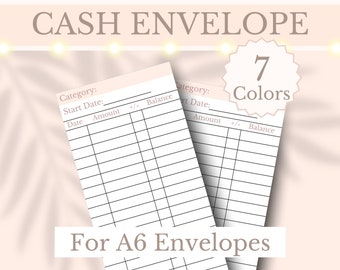 Cash Envelope Inserts Printable Money Budgeting Slips for A6 Envelopes, Spending and Saving Tracker Organizer, A4, Letter, Digital Download