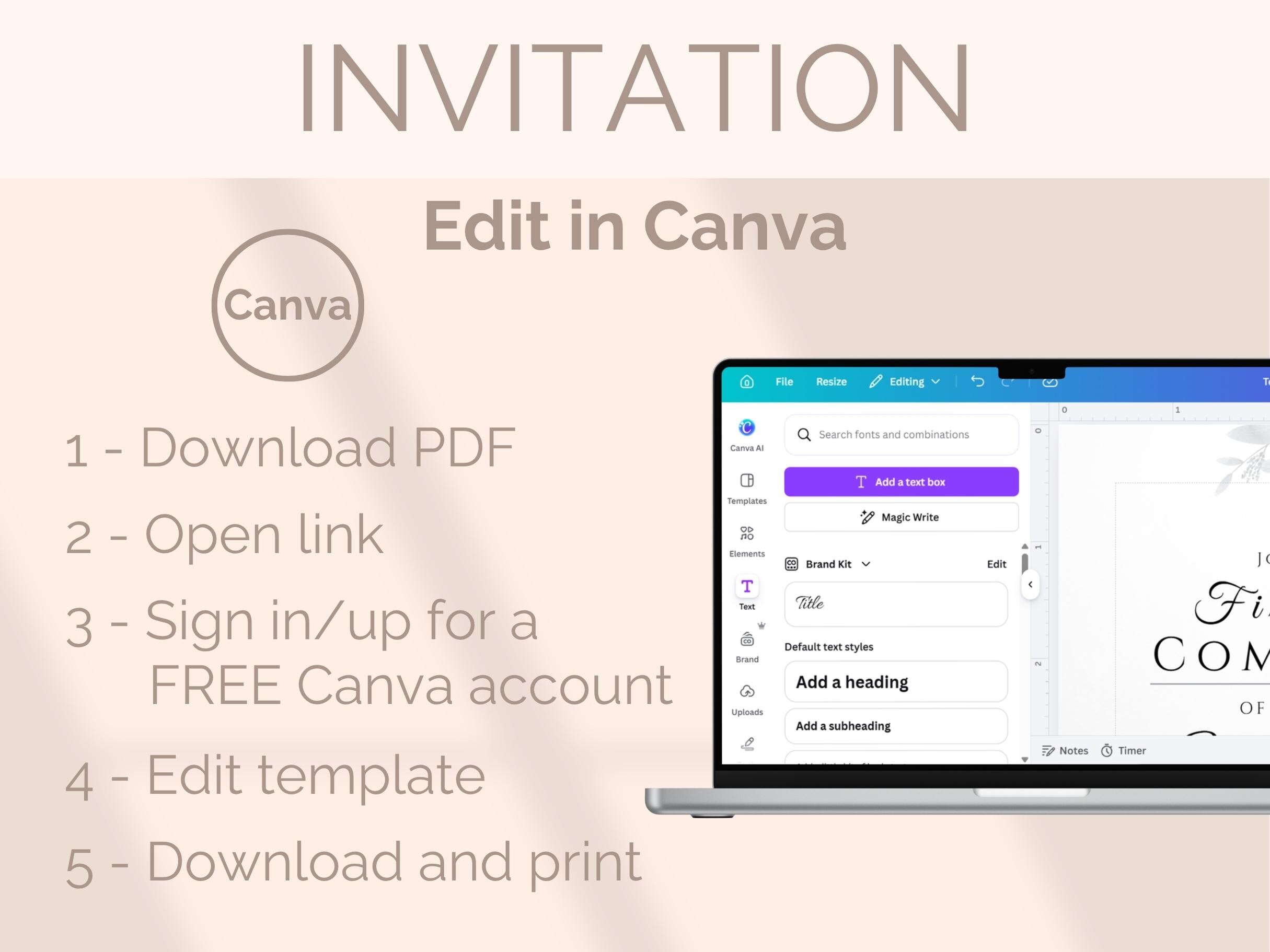 Editable First Holy Communion Invitation Template Girl First Communion ...