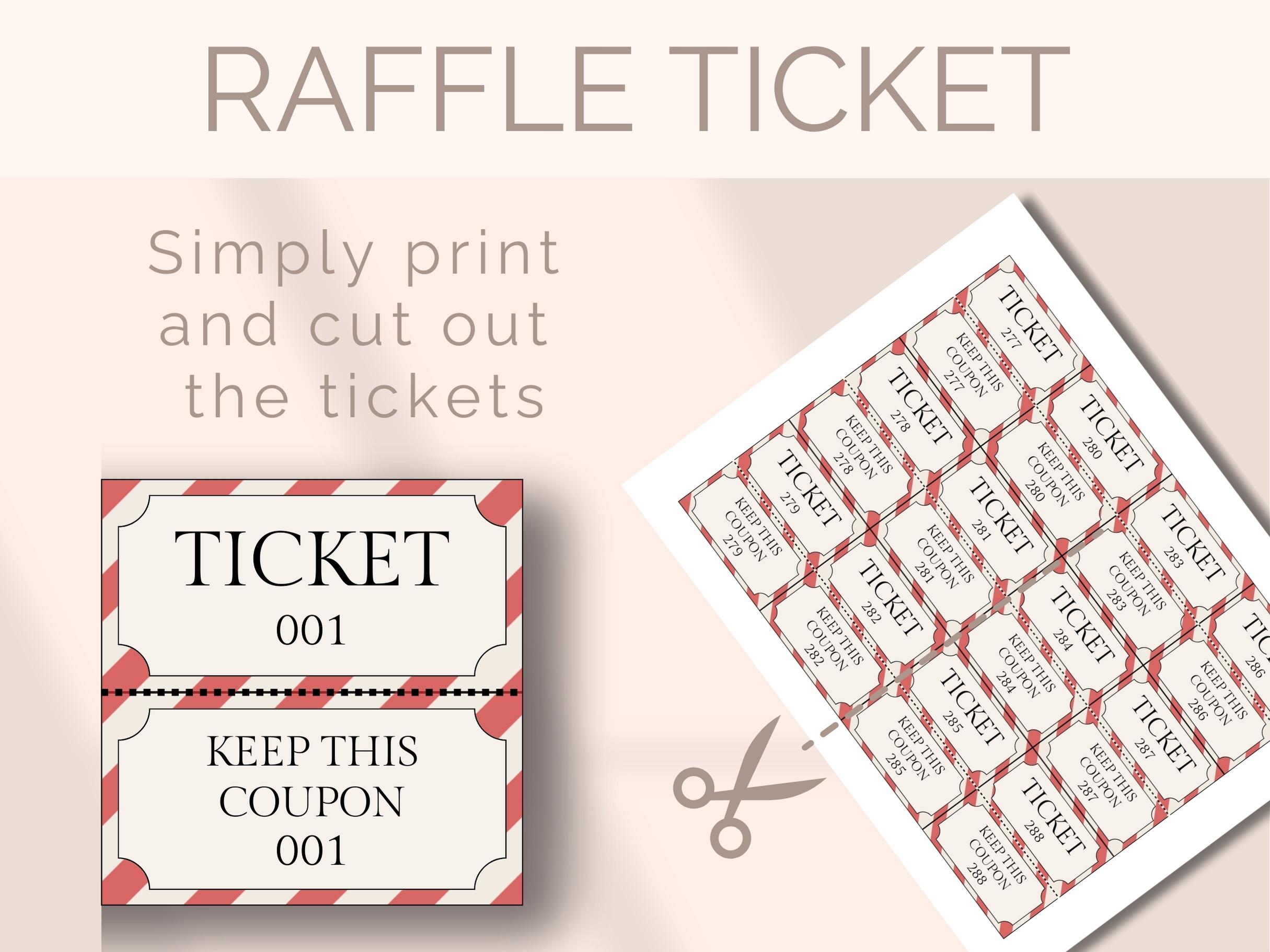 300 Numbered Raffle Ticket Printable Circus Striped Christmas Enter to ...