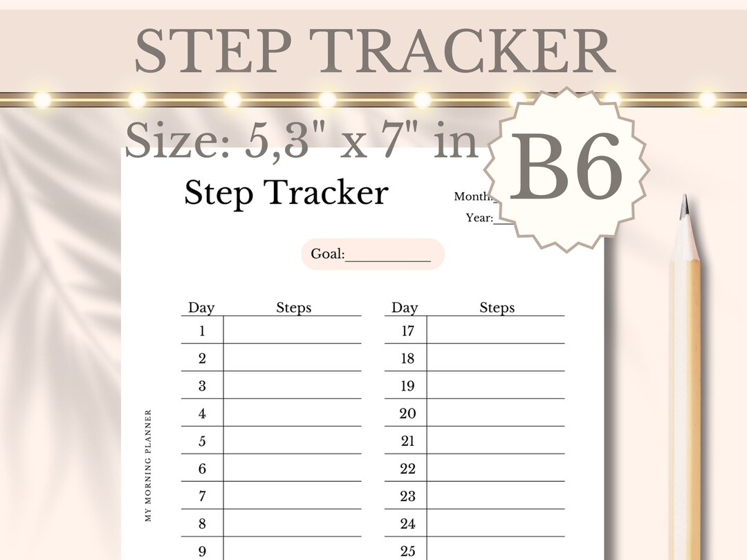 Step Tracker B6 Printable Ring Binder Insert, Daily Exercise Health
