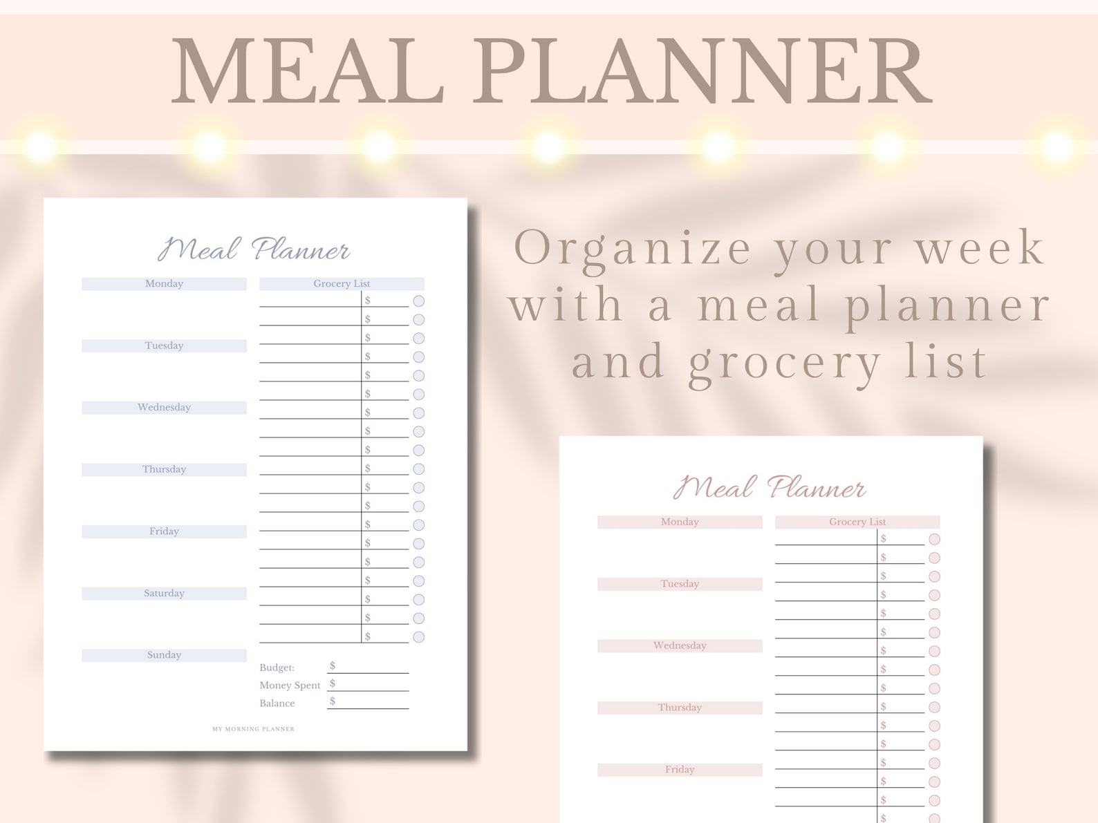 Meal Planner Printable Grocery List Weekly Diet Tracker Food Log Weight ...