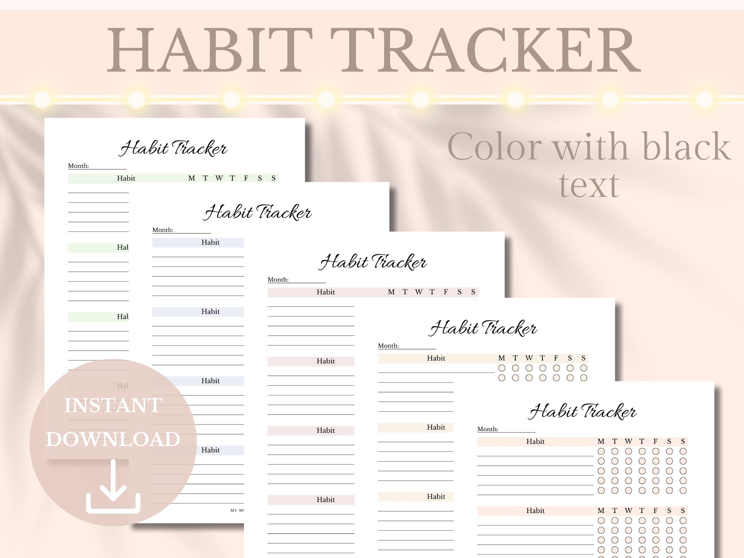 Habit Tracker Printable Planner, Girly Pink Routine Checklist Journal ...