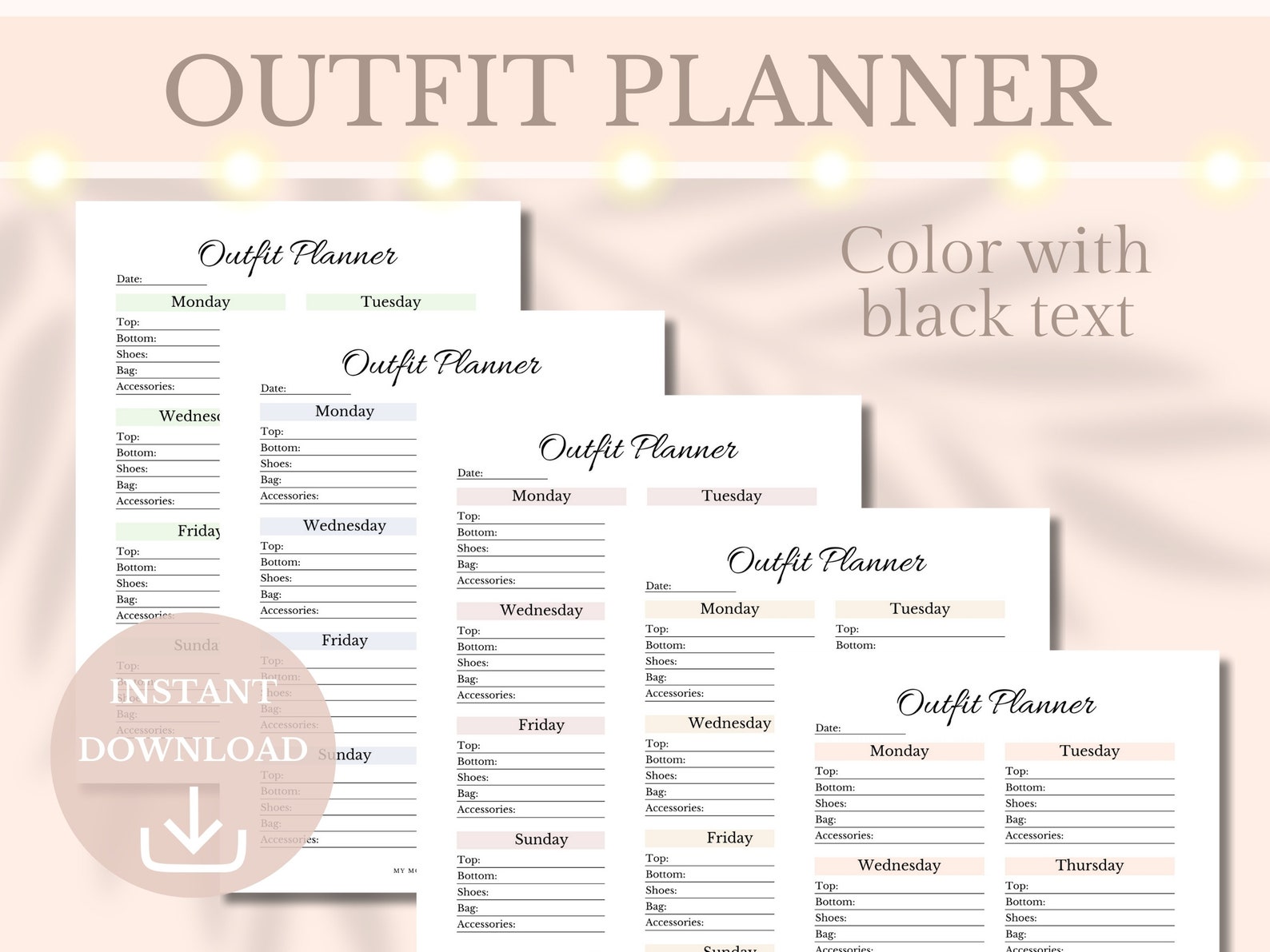 Work Outfit Planner Printable Wardrobe Organizer Clothe Ideas Tracker ...