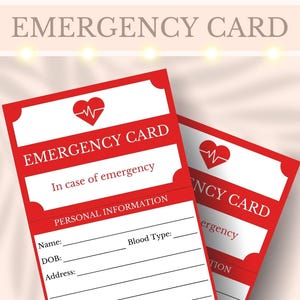 Emergency Card Printable Medical Information ID In Case of Emergency Contact Card Wallet ID Card Allergies Medical Card Emergency Card Kids
