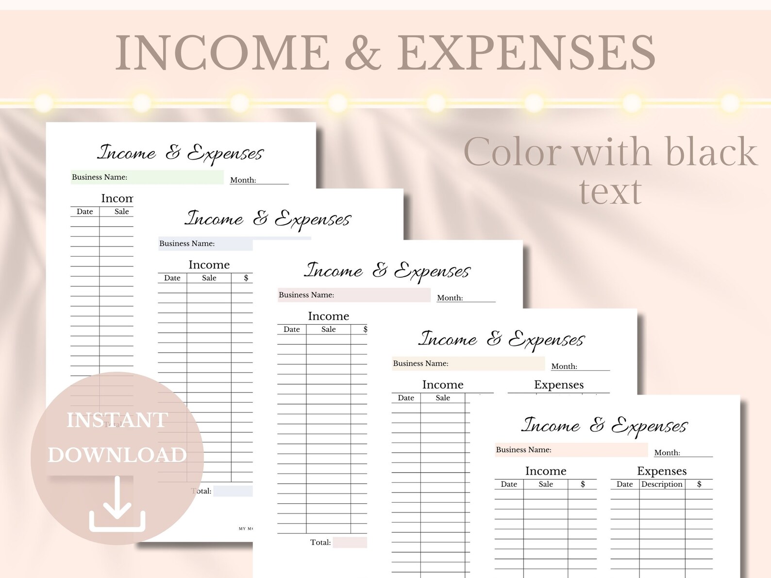 Weekly Income Log Income & Expense Tracker for Small Business Printable Planner ...