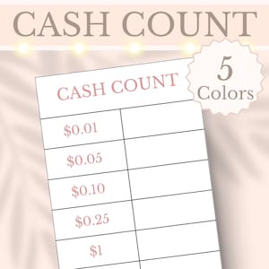 Cash Breakdown Printable Cash Count Sheet Shop Closing Money Drawer Count Cash Register Log Point of Sale Teller Slip Reconciliation Sheet