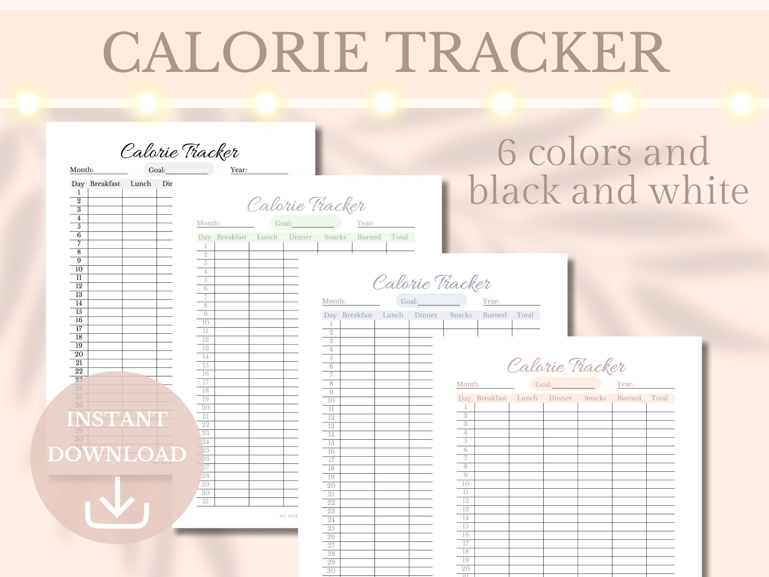 Calorie Tracker Printable Weight Loss Journal Fitness Planner Food Log ...
