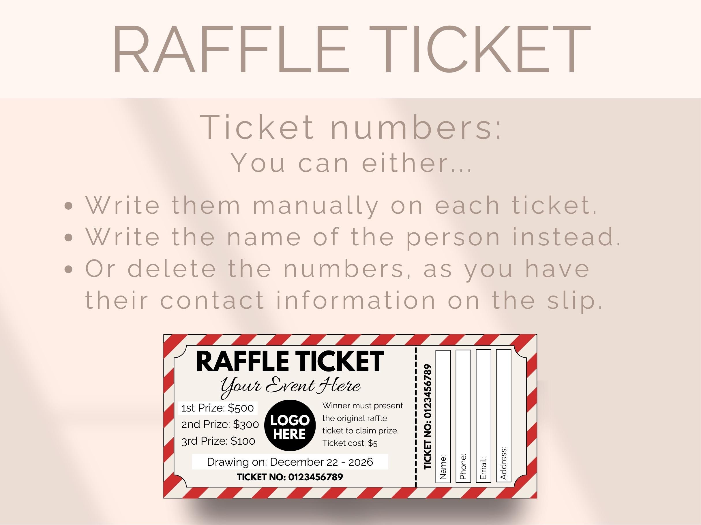 EDITABLE Raffle Ticket Template DIY Fundraiser Raffle Ticket Printable ...