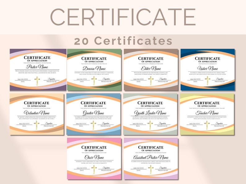 20 EDITABLE Church Certificate of Appreciation Template Bundle Church ...