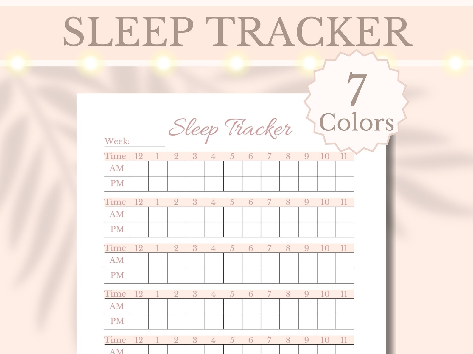 Sleep Tracker Printable Chart Health Planner Nap Hour Log Pink Sleeping ...