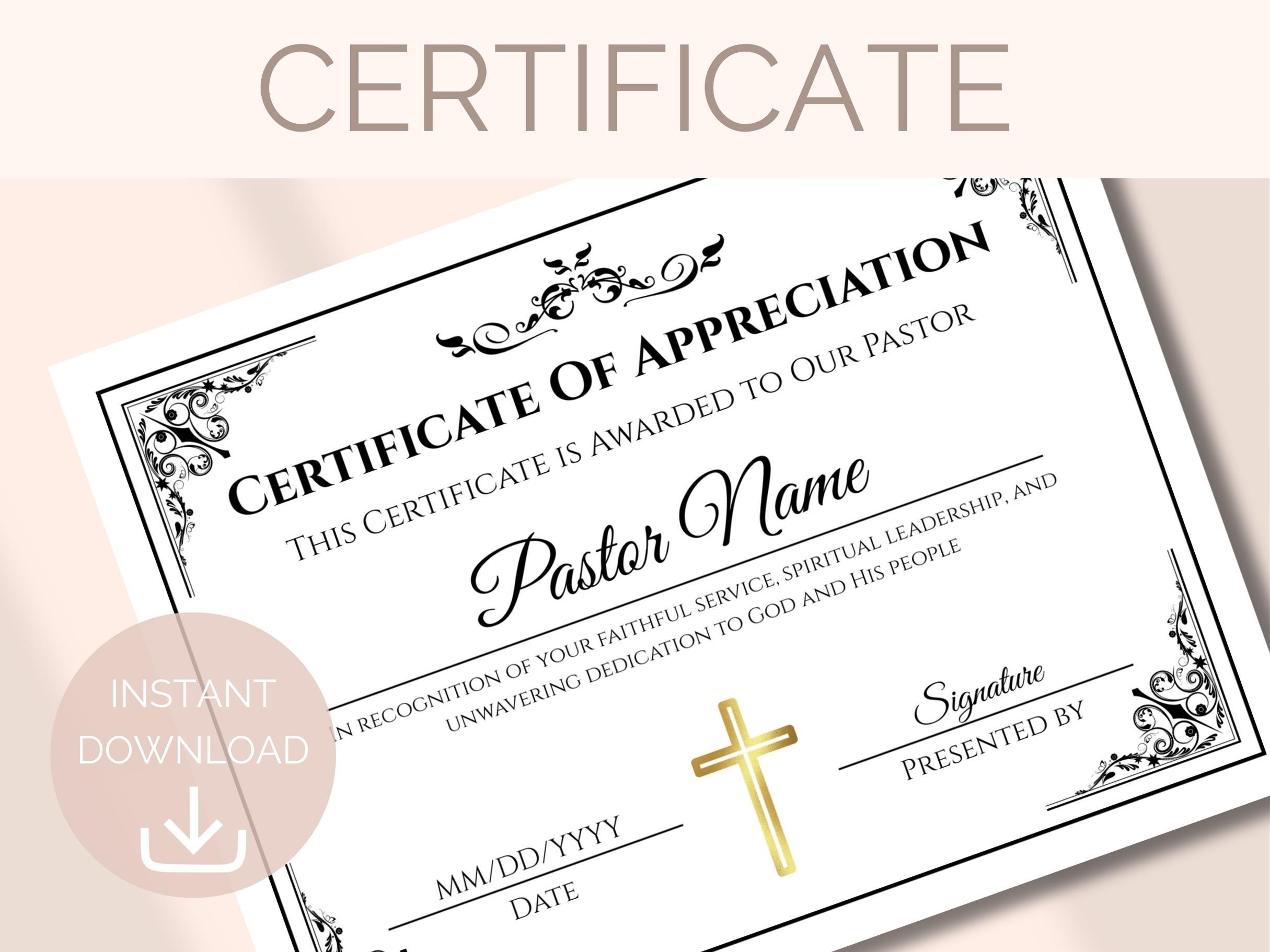EDITABLE Church Certificate of Appreciation Template Pastor ...