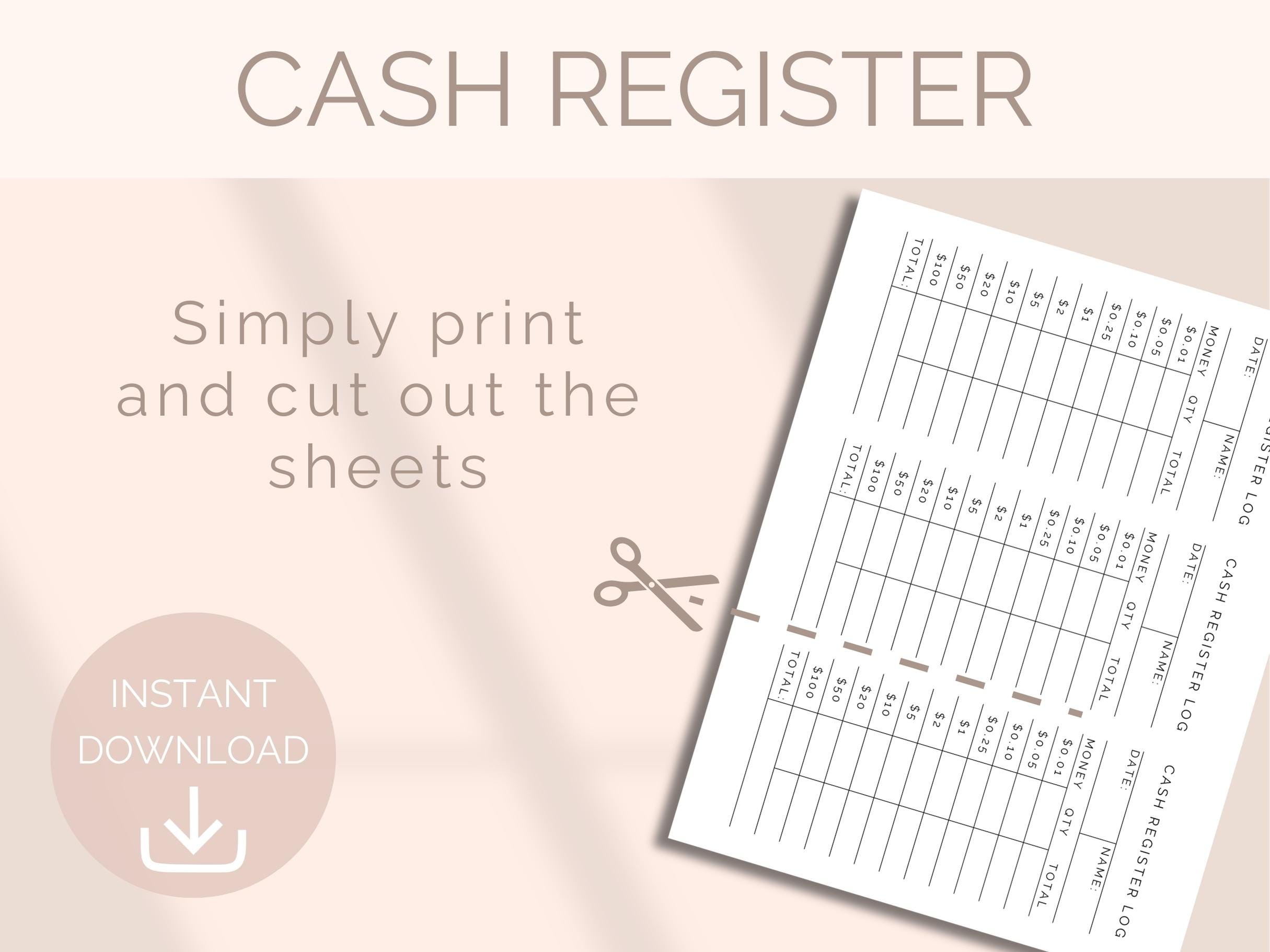 Count Slip EDITABLE Cash Register Template Drawer Count Slip Shop Closing Till ...