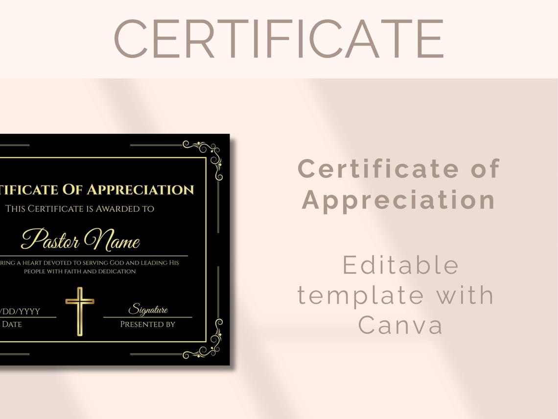 EDITABLE Church Certificate of Appreciation Template Pastor ...