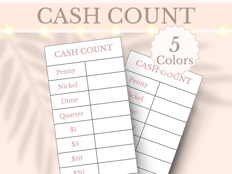 Cash Count Sheet Printable Cash Breakdown Drawer Count Cash Register ...