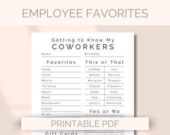 Employee Favorites List Printable Getting To Know You Coworker Questionnaire All About Me Employee Favorite Things List Team Building Game