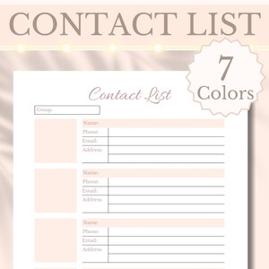 Contact List Printable Address Book Insert, Contact Directory Phone ...