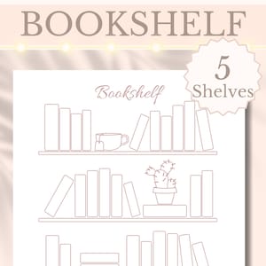 Planificador imprimible Bookshelf Reading Tracker, 5 plantillas coloridas de estantería, Lista TBR de Book Lover Journal, A4/A5/Carta, Descarga digital