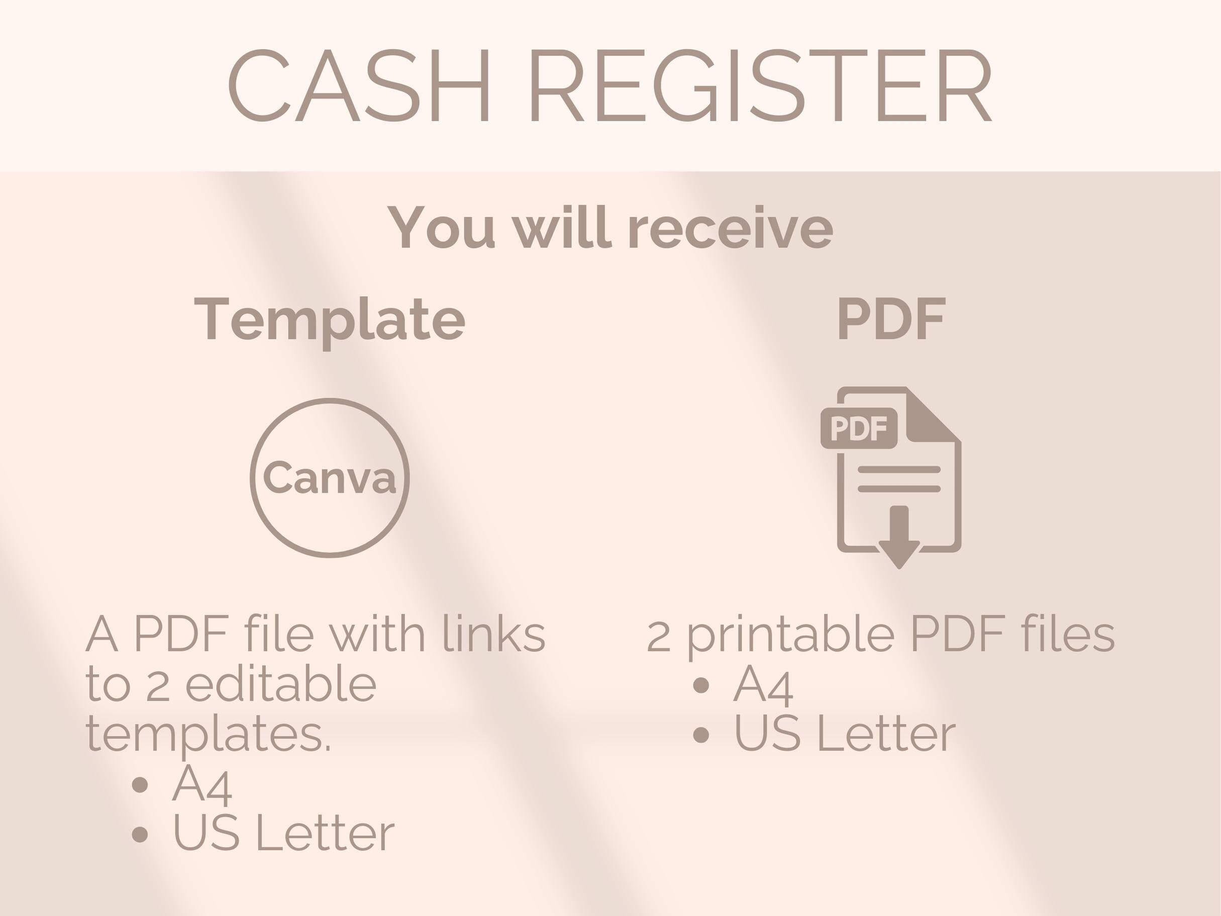 Count Slip EDITABLE Cash Register Template Drawer Count Slip Shop Closing Till ...