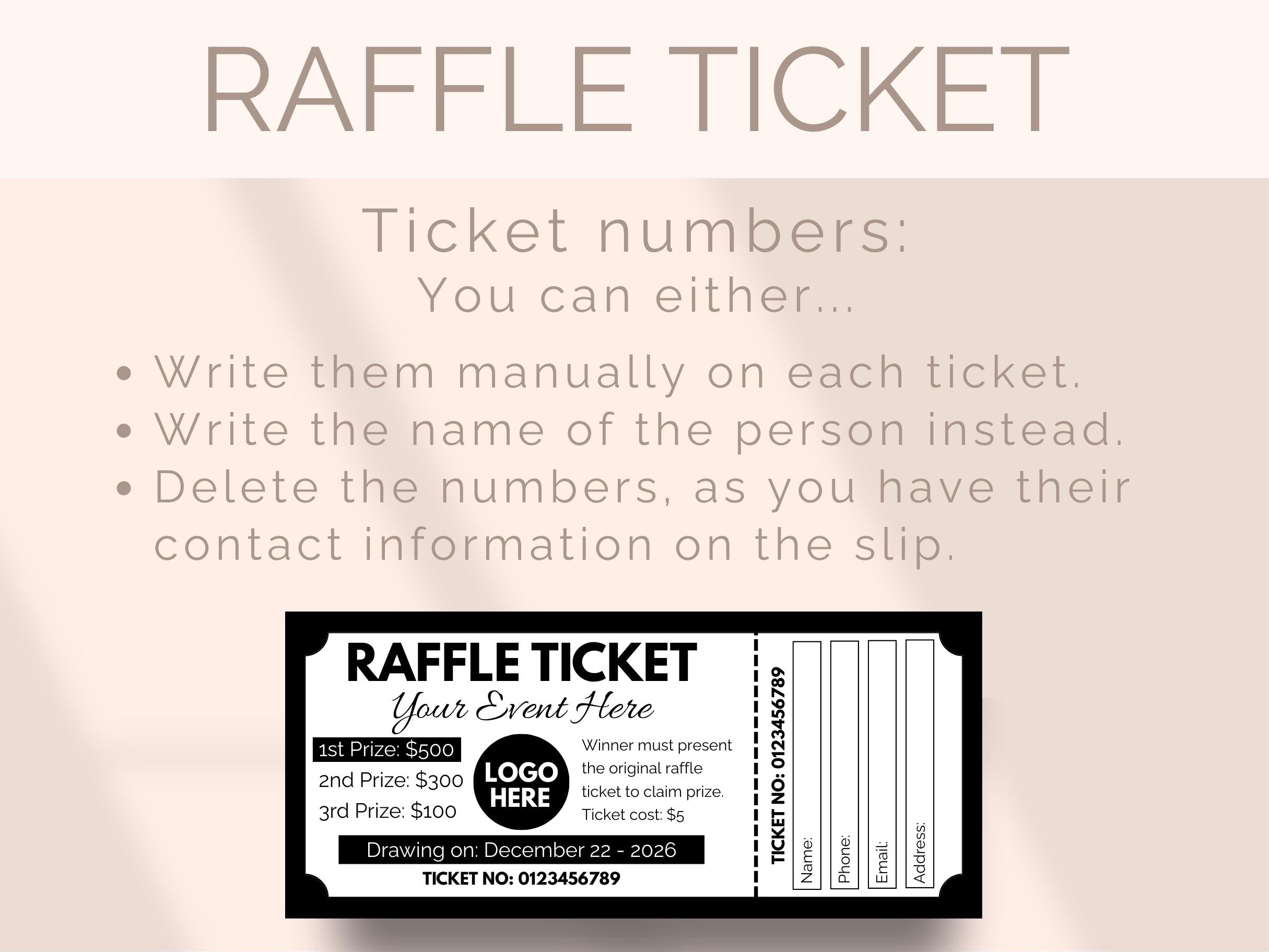 EDITABLE Raffle Ticket Template Fundraiser Raffle Ticket Printable ...