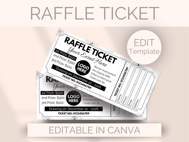 EDITABLE Raffle Ticket Template Fundraiser Raffle Ticket Printable ...
