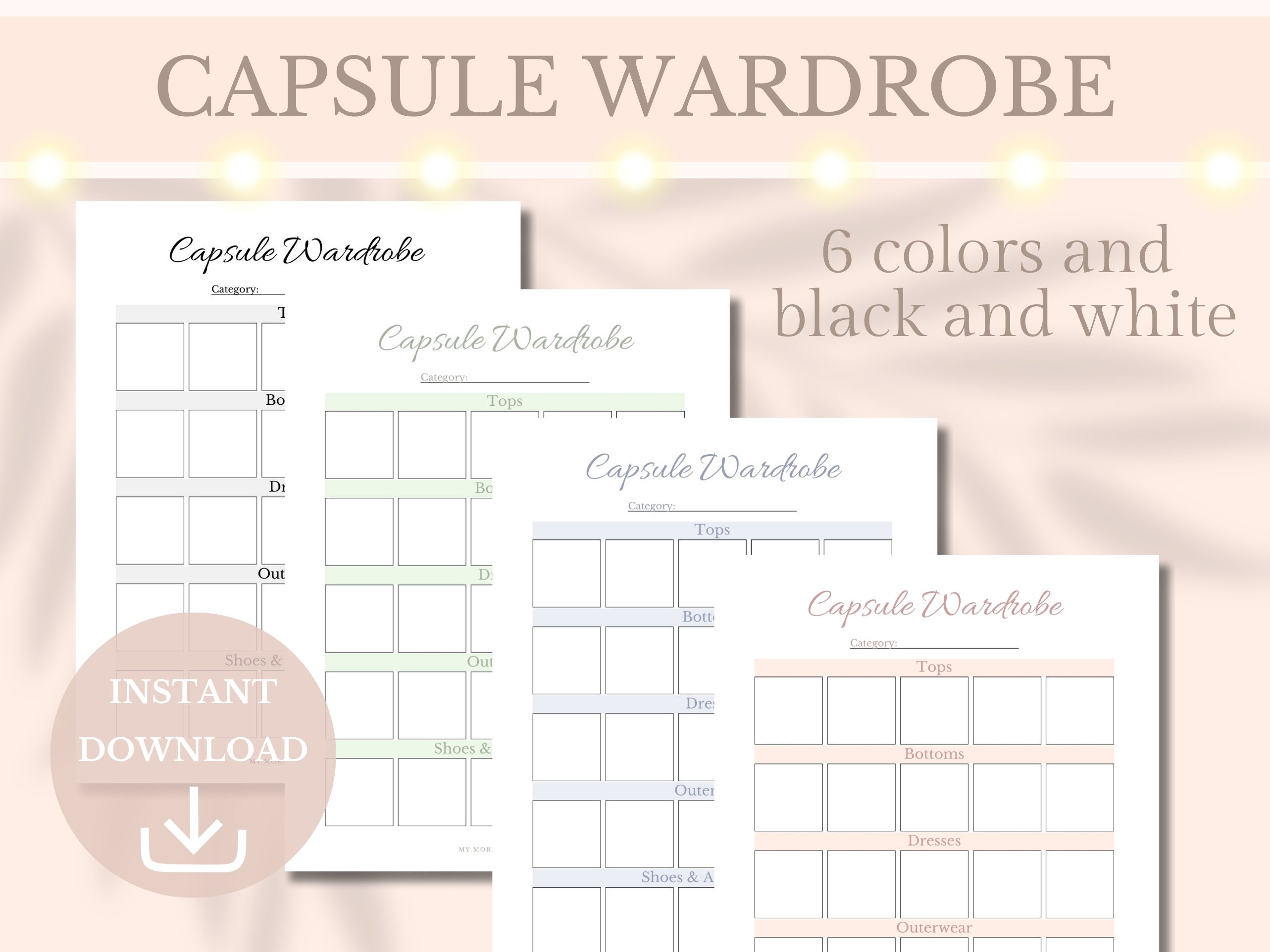 Capsule Wardrobe Printable Outfit Planner Clothes Organizer Minimalist ...