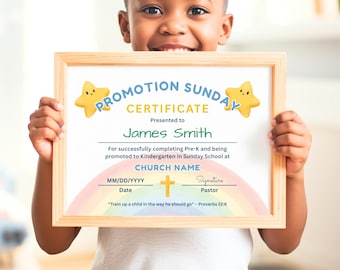 Promotion Sunday Certificate Template Sunday School Completion Move-Up Diploma Kids Church Graduation Children's Ministry Award Canva