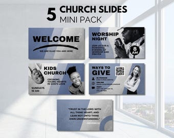 5 Modern Church Announcement Slides Canva Template Sunday Service Welcome Slides Pre-Service Church Presentation Slides Live Stream Graphics