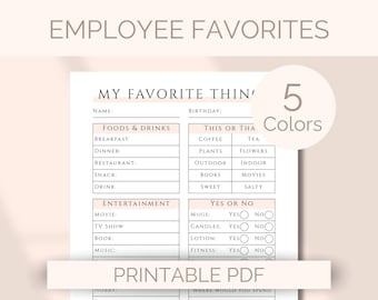 Employee Favorites List Printable Coworker Questionnaire Getting To Know You Employee Favorite Things List Team Building Game All About Me