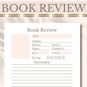 Reseña de libros Plantilla imprimible Rastreador de lectura para amantes de los libros, Planificador de diarios de libros Descarga digital instantánea, A4/A5/Carta, Registro de libros, Beige