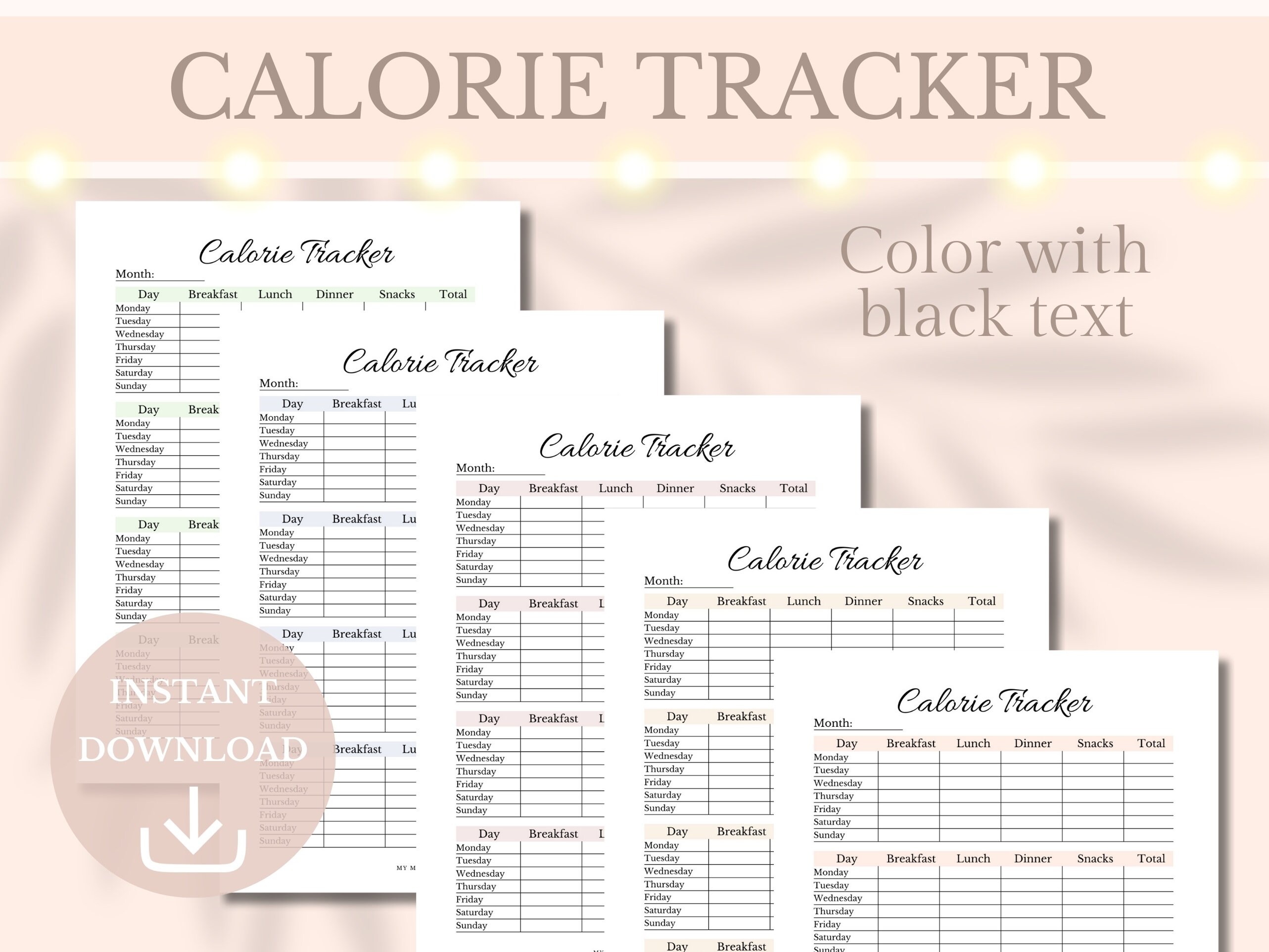 Calorie Tracker Printable Diet Tracker Meal Planner Food Journal Weight ...