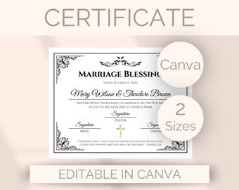 Editable Marriage Blessing Certificate Template Christian Wedding Keepsake Church Certificate Wedding Gift Printable Marriage Canva Template