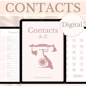Digitaal alfabetisch telefoonboek Contactlijst Adresboek Eenvoudige minimalistische contactlijst Nummerorganisator Roze Planner Digitale download