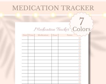 Medication Tracker Printable Medicine Reminder Log Minimalistic Vitamin and Supplement Tracker Nurse Medication Chart Caregiver Planner