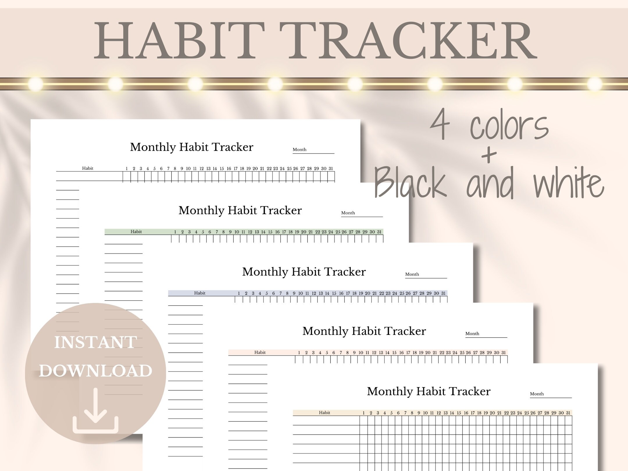 Monthly Habit Tracker Printable Landscape Template Planner Journal 30 ...