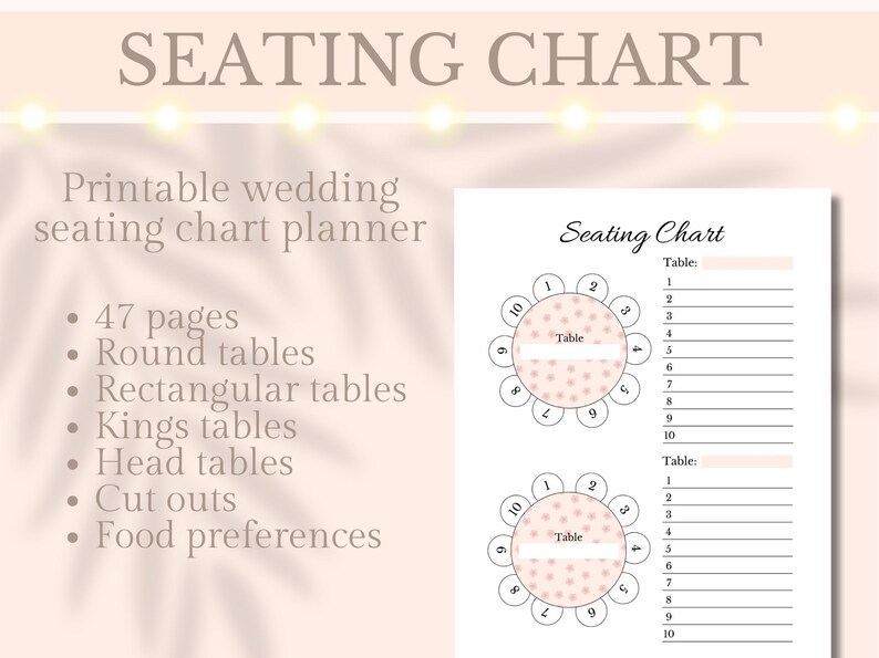 Wedding Seating Chart Planner Printable Table Layout Chart Guest ...