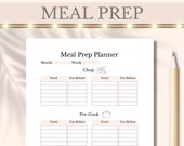Meal Prep Planner Printable Food Journal Diet Log Instant Digital Download, Minimalist Meal Tracker Organization, A4, Letter, A5 Pink Pastel