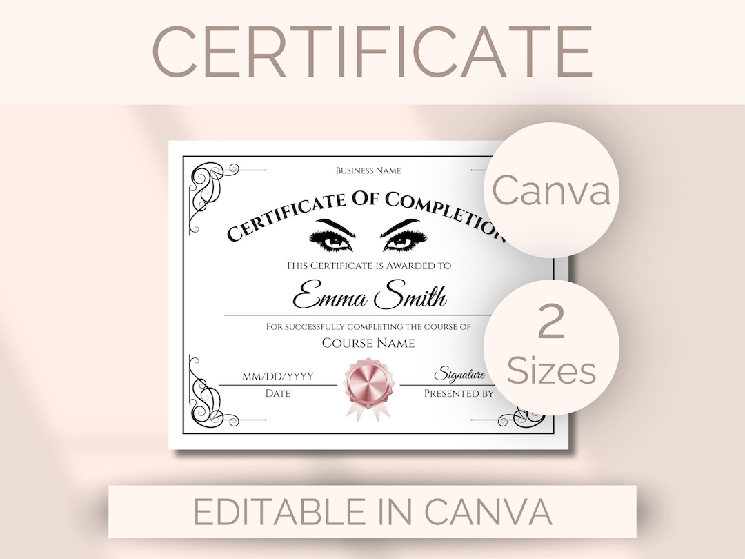 EDITABLE Lash Certificate of Completion Template Lash Extension ...