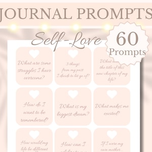 60 Journal Prompt Cards Self-Love Printable Journaling Prompts Reflexionskarten Selbstvertrauen Affirmationskarten, Brief, digitaler Download