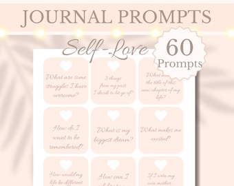 60 Journal Prompt Cards Self-Love Printable Journaling Prompts Reflection Cards Self Confidence Affirmation Cards, Letter, Digital Download